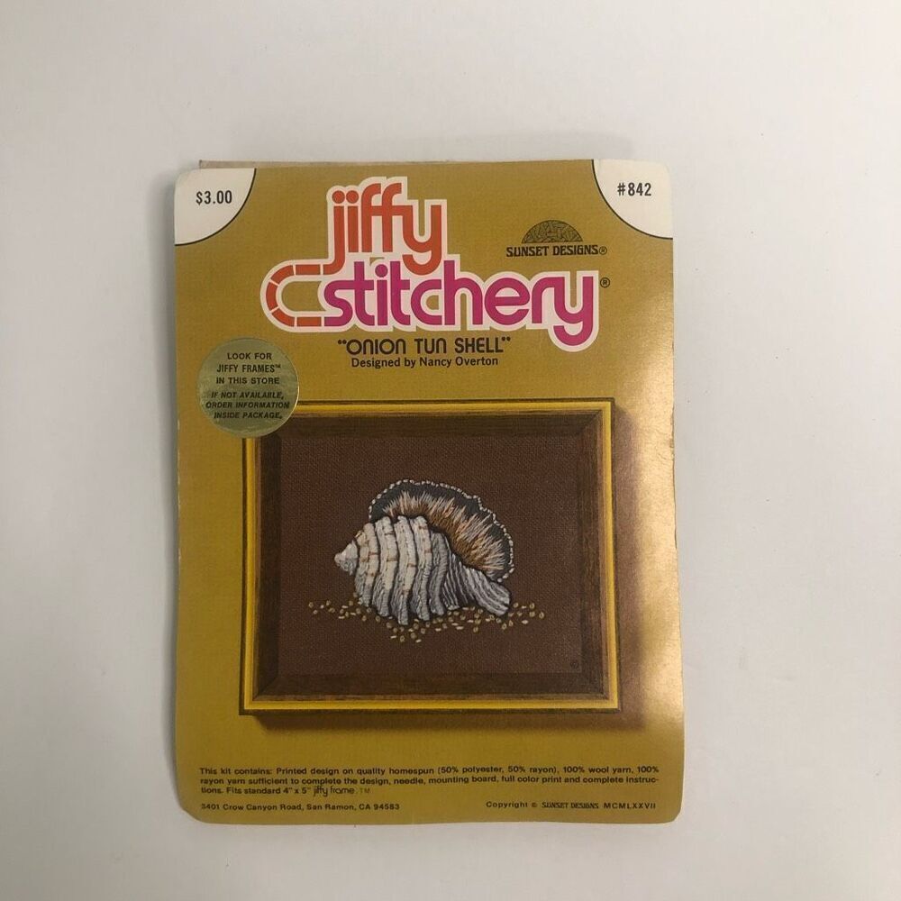 1977‎ jiffy stitchers onion tun shell kit 842 crewel embroidery